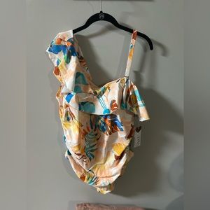 Lysa tropical ruffle one shoulder swim suit